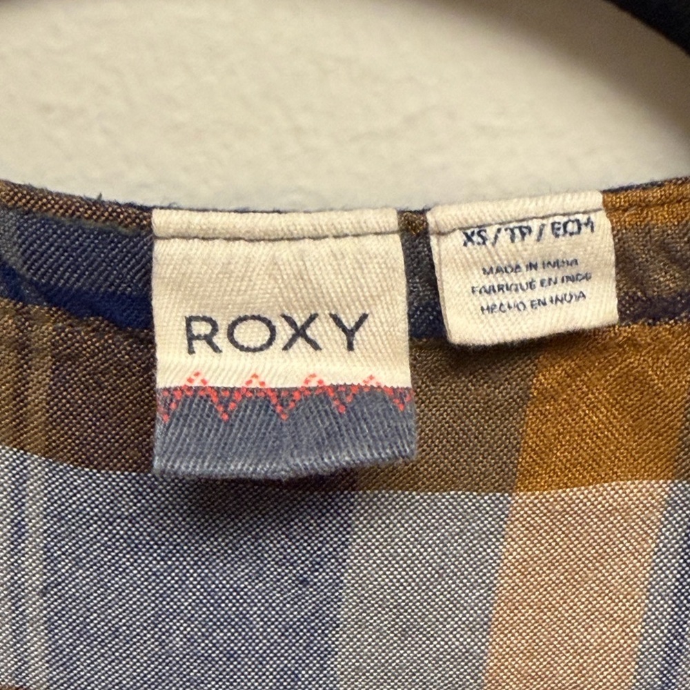 Roxy Embroidered Boho Plaid Blouse // Coastal Cowgirl Indie Peasant Top XS - Picture 7 of 7